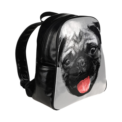 Cute PUG / carlin with red tongue Multi-Pockets Backpack (Model 1636)