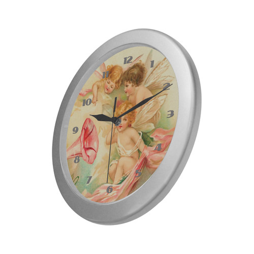 Vintage valentine cupid angel hear love songs Silver Color Wall Clock