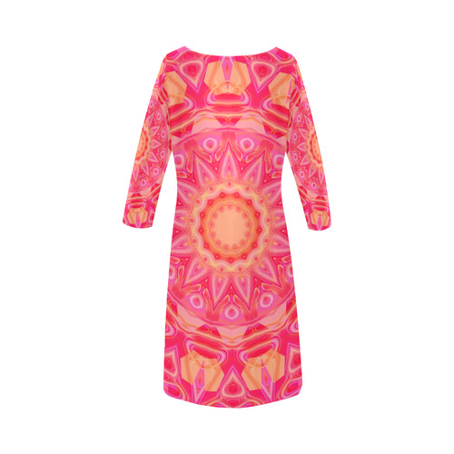 Pink Orange and Rose Abstract Floral Round Collar Dress (D22)