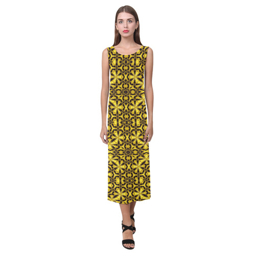 Golden Metallics Lights Kaleidoscope Mandala 4 Phaedra Sleeveless Open Fork Long Dress (Model D08)