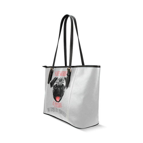A life without a PUG / carlin is possible but … Leather Tote Bag/Large (Model 1640)