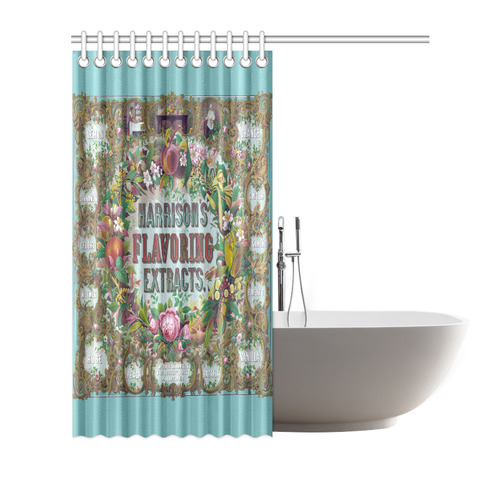 Harrison Flavoring Extracts Vintage Floral Fruit Shower Curtain 72"x72"