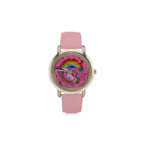 Unicorn Popart by Nico Bielow Women's Rose Gold Leather Strap Watch(Model 201)