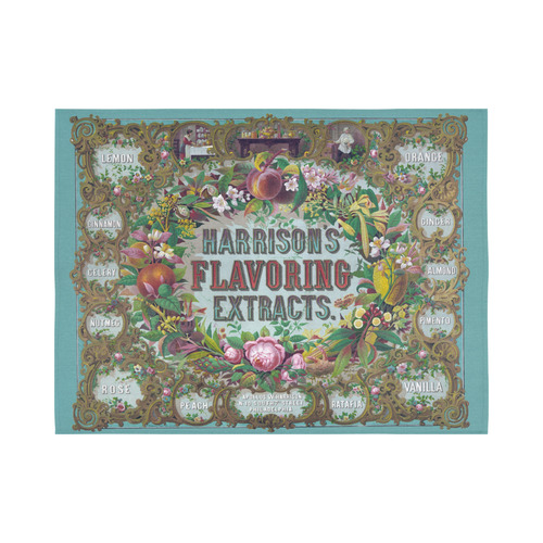 Harrison Flavoring Extracts Vintage Floral Fruit Cotton Linen Wall Tapestry 80"x 60"