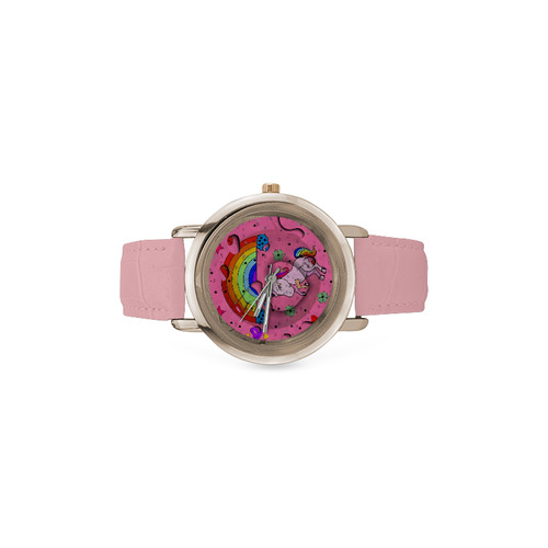 Unicorn Popart by Nico Bielow Women's Rose Gold Leather Strap Watch(Model 201)