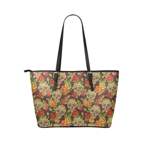 sugar skull pattern Leather Tote Bag/Small (Model 1651)