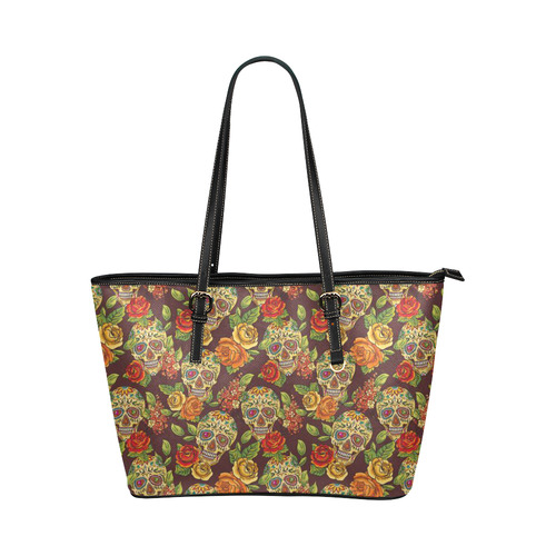 sugar skull pattern Leather Tote Bag/Small (Model 1651)