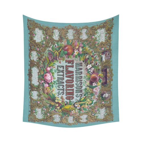 Harrison Flavoring Extracts Vintage Floral Fruit Cotton Linen Wall Tapestry 60"x 51"