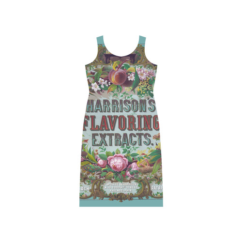 Harrison Flavoring Extracts Vintage Floral Fruit Phaedra Sleeveless Open Fork Long Dress (Model D08)