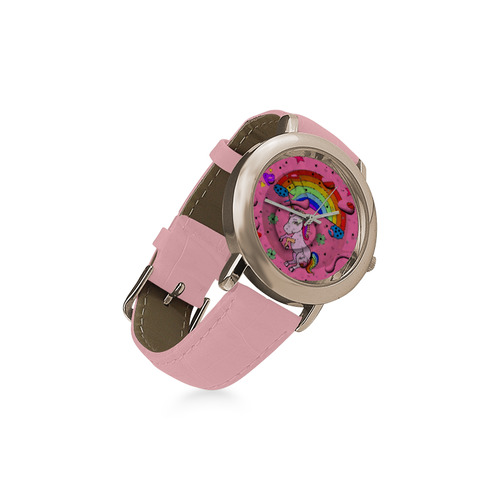 Unicorn Popart by Nico Bielow Women's Rose Gold Leather Strap Watch(Model 201)