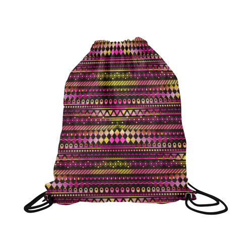 Pink N Yellow Tribal Pattern Large Drawstring Bag Model 1604 (Twin Sides)  16.5"(W) * 19.3"(H)