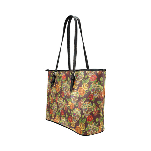 sugar skull pattern Leather Tote Bag/Small (Model 1651)