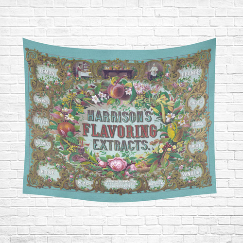 Harrison Flavoring Extracts Vintage Floral Fruit Cotton Linen Wall Tapestry 60"x 51"