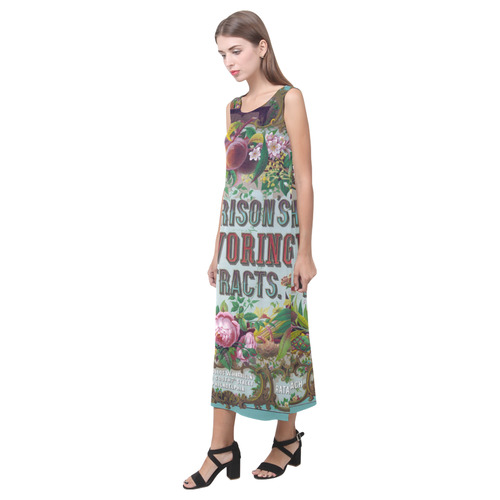 Harrison Flavoring Extracts Vintage Floral Fruit Phaedra Sleeveless Open Fork Long Dress (Model D08)
