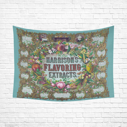 Harrison Flavoring Extracts Vintage Floral Fruit Cotton Linen Wall Tapestry 80"x 60"