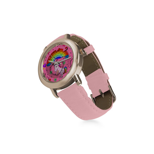 Unicorn Popart by Nico Bielow Women's Rose Gold Leather Strap Watch(Model 201)