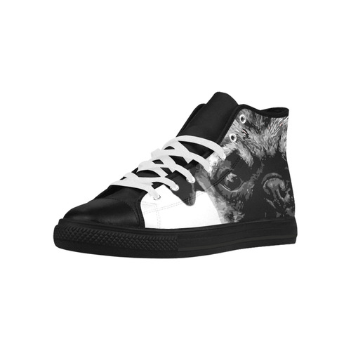 Cute PUG / carlin with red tongue Aquila High Top Microfiber Leather Women's Shoes/Large Size (Model 032)
