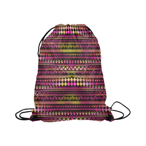 Pink N Yellow Tribal Pattern Large Drawstring Bag Model 1604 (Twin Sides)  16.5"(W) * 19.3"(H)