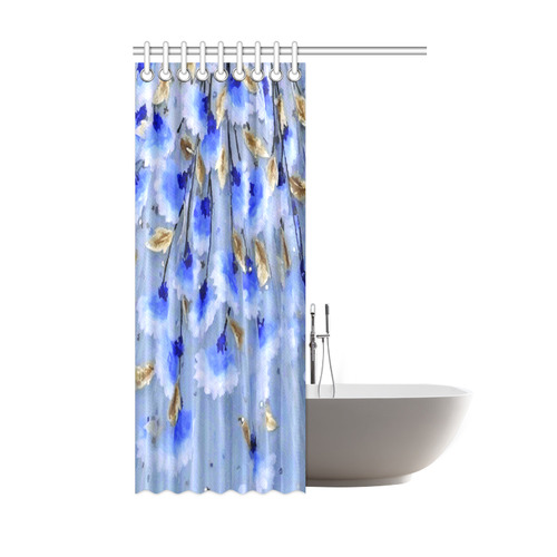 Blue Gold Leaf Pattern Floral Shower Curtain 48"x72"