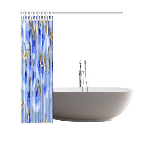 Blue Gold Leaf Pattern Floral Shower Curtain 69"x70"