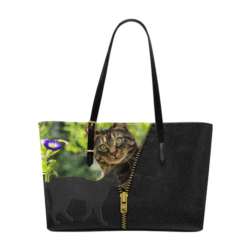 ZIPPER CUTE CAT FLOWERS Euramerican Tote Bag/Large (Model 1656)