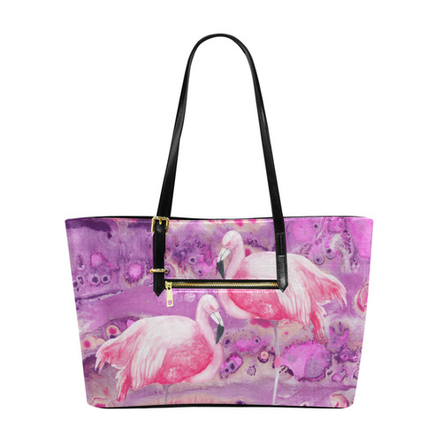 Flamingos Batik Paint Background Pink Violet Euramerican Tote Bag/Large (Model 1656)
