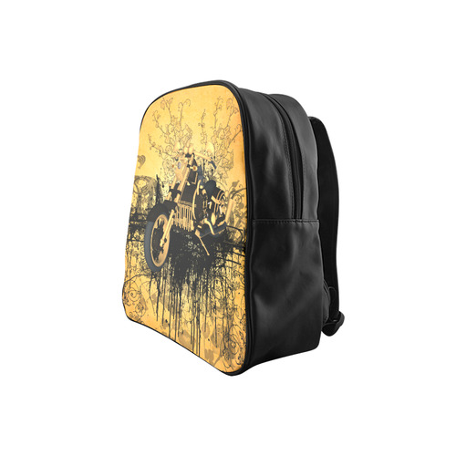Steampunk, awesome motorcycle with floral elements School Backpack (Model 1601)(Small)