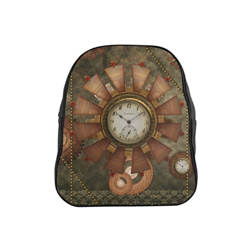 Steampunk, wonderful clocks in noble design School Backpack (Model 1601)(Small)