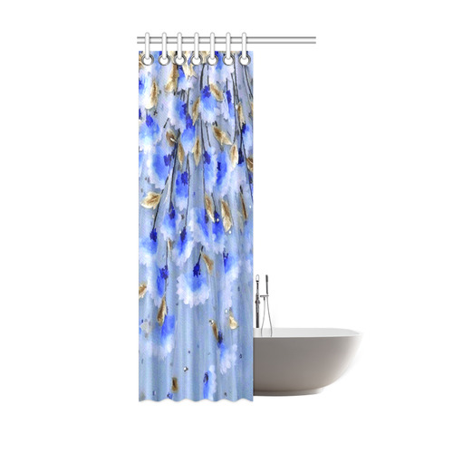 Blue Gold Leaf Pattern Floral Shower Curtain 36"x72"
