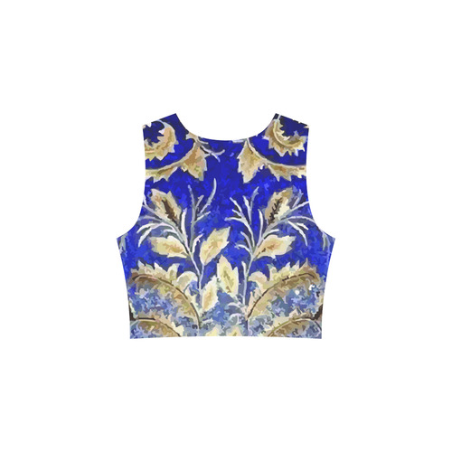Blue Gold Leaf Pattern Floral Art Sleeveless Ice Skater Dress (D19)