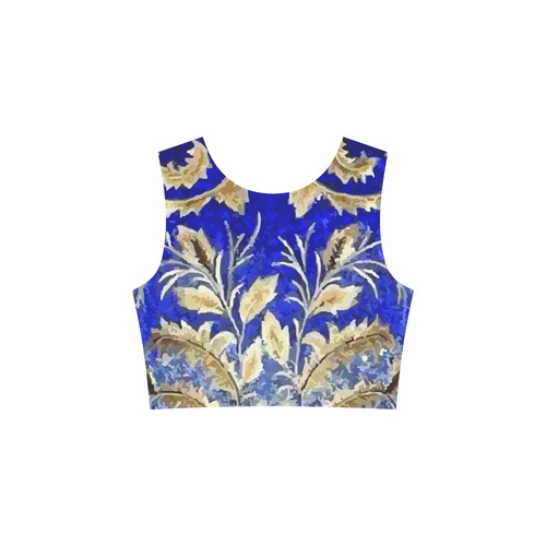 Blue Gold Leaf Pattern Floral Art 3/4 Sleeve Sundress (D23)