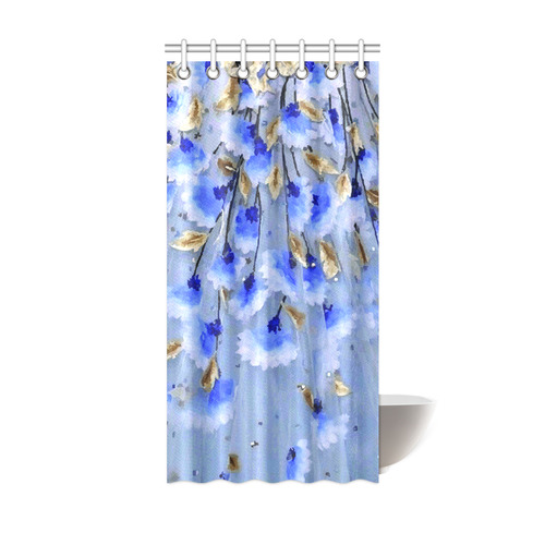 Blue Gold Leaf Pattern Floral Shower Curtain 36"x72"