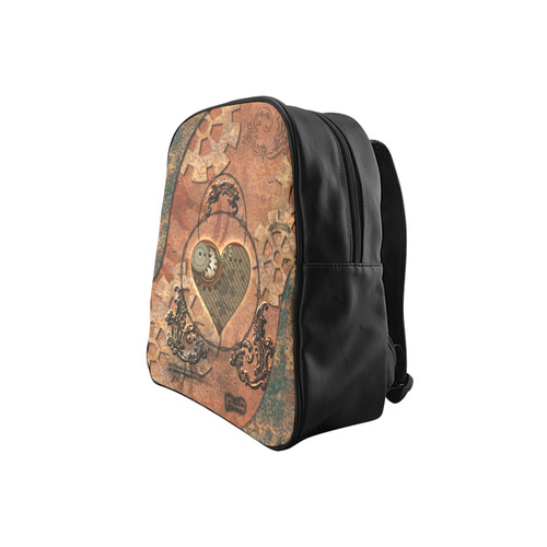 Steampunk wonderful heart, clocks and gears School Backpack (Model 1601)(Small)