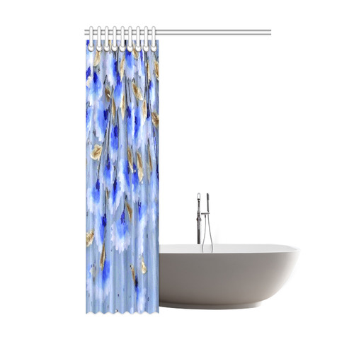 Blue Gold Leaf Pattern Floral Shower Curtain 48"x72"