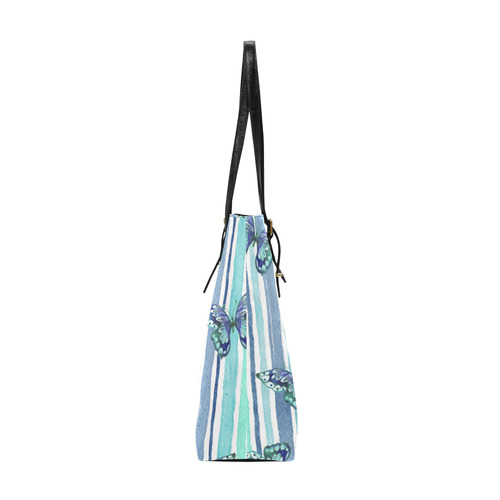 Watercolor Butterflies & Stripes Blue Cyan Euramerican Tote Bag/Small (Model 1655)