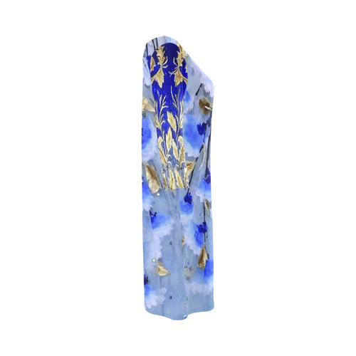 Blue Gold Leaf Pattern Floral Round Collar Dress (D22)