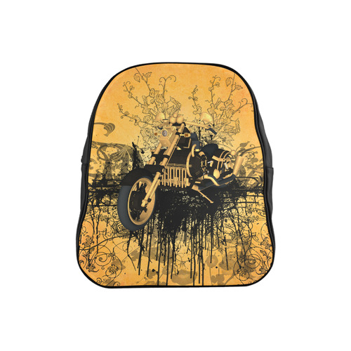 Steampunk, awesome motorcycle with floral elements School Backpack (Model 1601)(Small)
