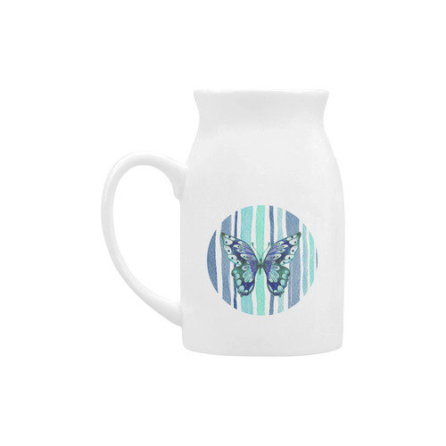 Watercolor Butterflies & Stripes Blue Cyan Milk Cup (Large) 450ml