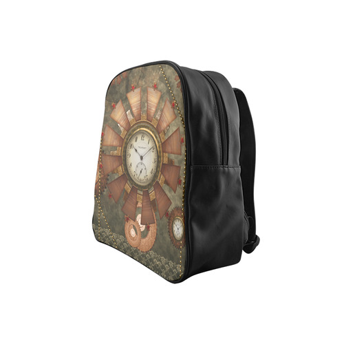 Steampunk, wonderful clocks in noble design School Backpack (Model 1601)(Small)