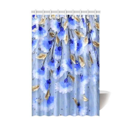 Blue Gold Leaf Pattern Floral Shower Curtain 48"x72"