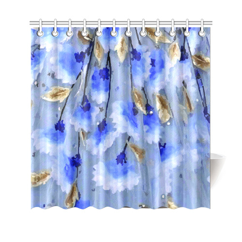 Blue Gold Leaf Pattern Floral Shower Curtain 69"x70"