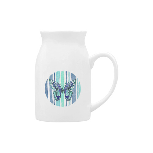 Watercolor Butterflies & Stripes Blue Cyan Milk Cup (Large) 450ml