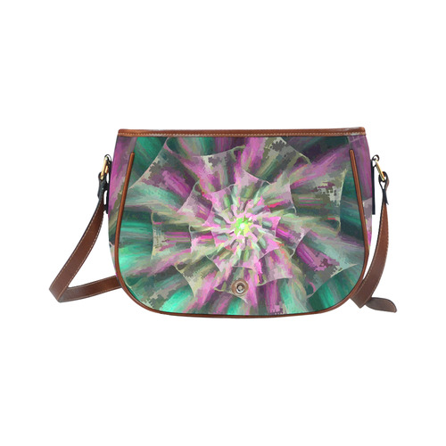 Pink Turquoise Abstract Floral Art Saddle Bag/Large (Model 1649)