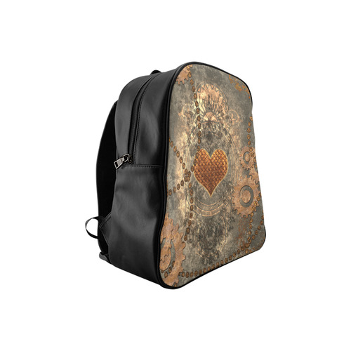 Steampuink, rusty heart with clocks and gears School Backpack (Model 1601)(Small)