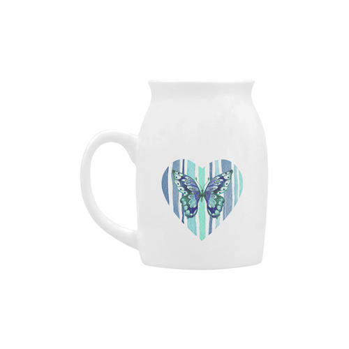Watercolor Butterflies & Stripes Blue Cyan Milk Cup (Small) 300ml