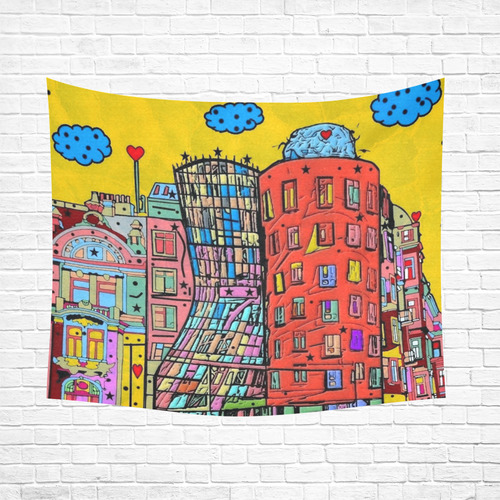 Dancing House Prague by Nico Bielow Cotton Linen Wall Tapestry 60"x 51"