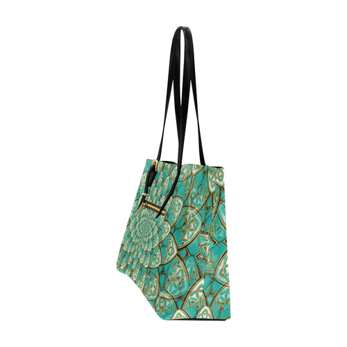 LOTUS FLOWER PATTERN gold turquoise white Euramerican Tote Bag/Large (Model 1656)