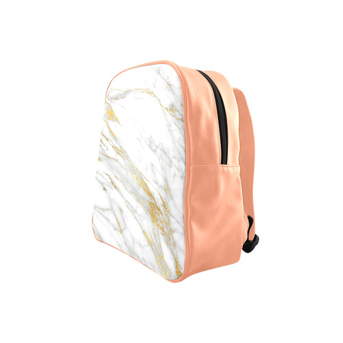 italian Marble, white and gold School Backpack (Model 1601)(Small)