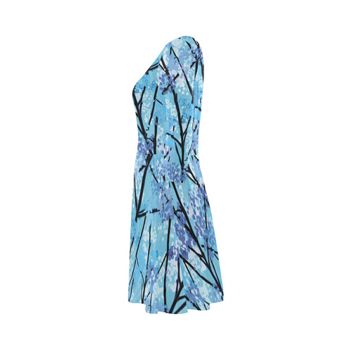 Abstract Geometric Blue Tree Nature 3/4 Sleeve Sundress (D23)