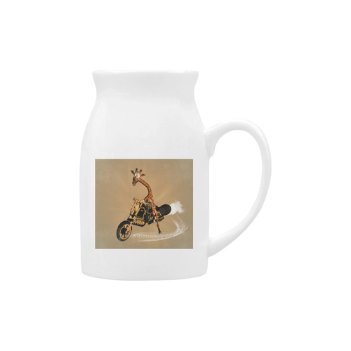 Funny giraffe with motorcycle Milk Cup (Large) 450ml